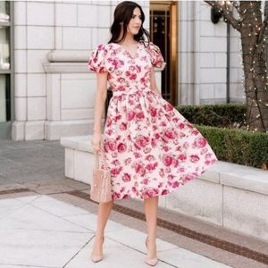 Rachel Parcell Brocade Fit & Flare Puff Sleeve Dress Medium